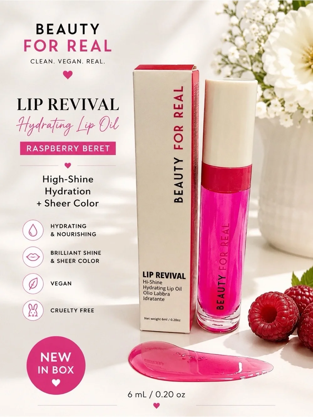 Lip Revival Hydrating Lip Oil - Raspberry Beret (Pink)